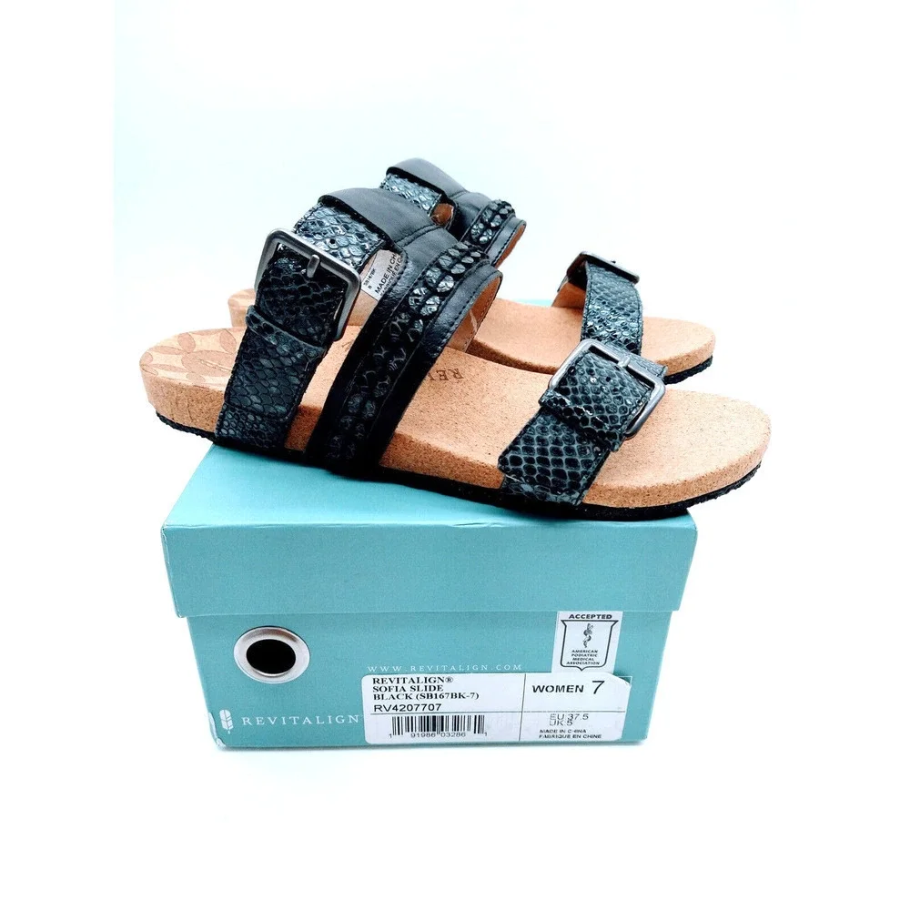COPY - Revitalign Women's Sofia Slide Sandals - Black Leather , Size US 7 / EUR…